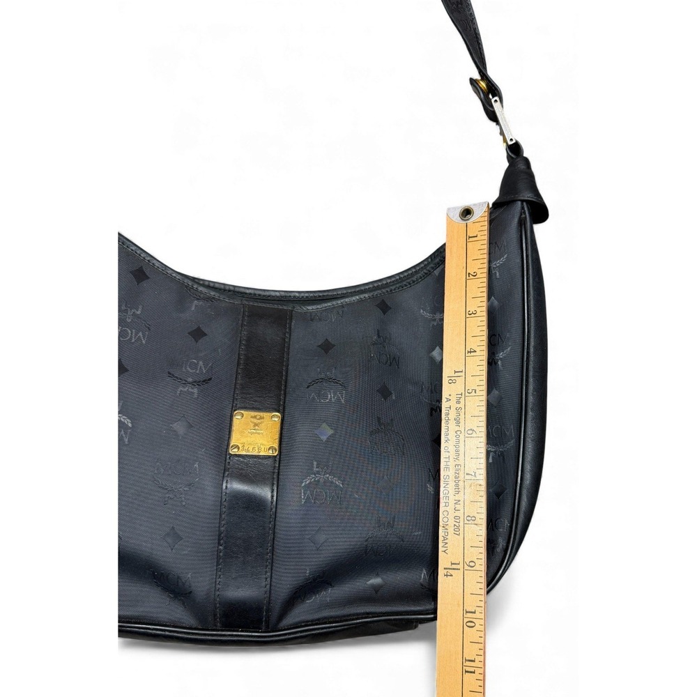 Vintage MCM Monogram Shoulder Bag Black Leather Hobo Style Logo - Picture 13 of 16